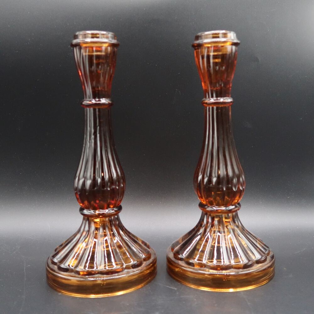 Robert Stanley Signature Collection Amber Glass Taper Candlesticks 8" Set of 2